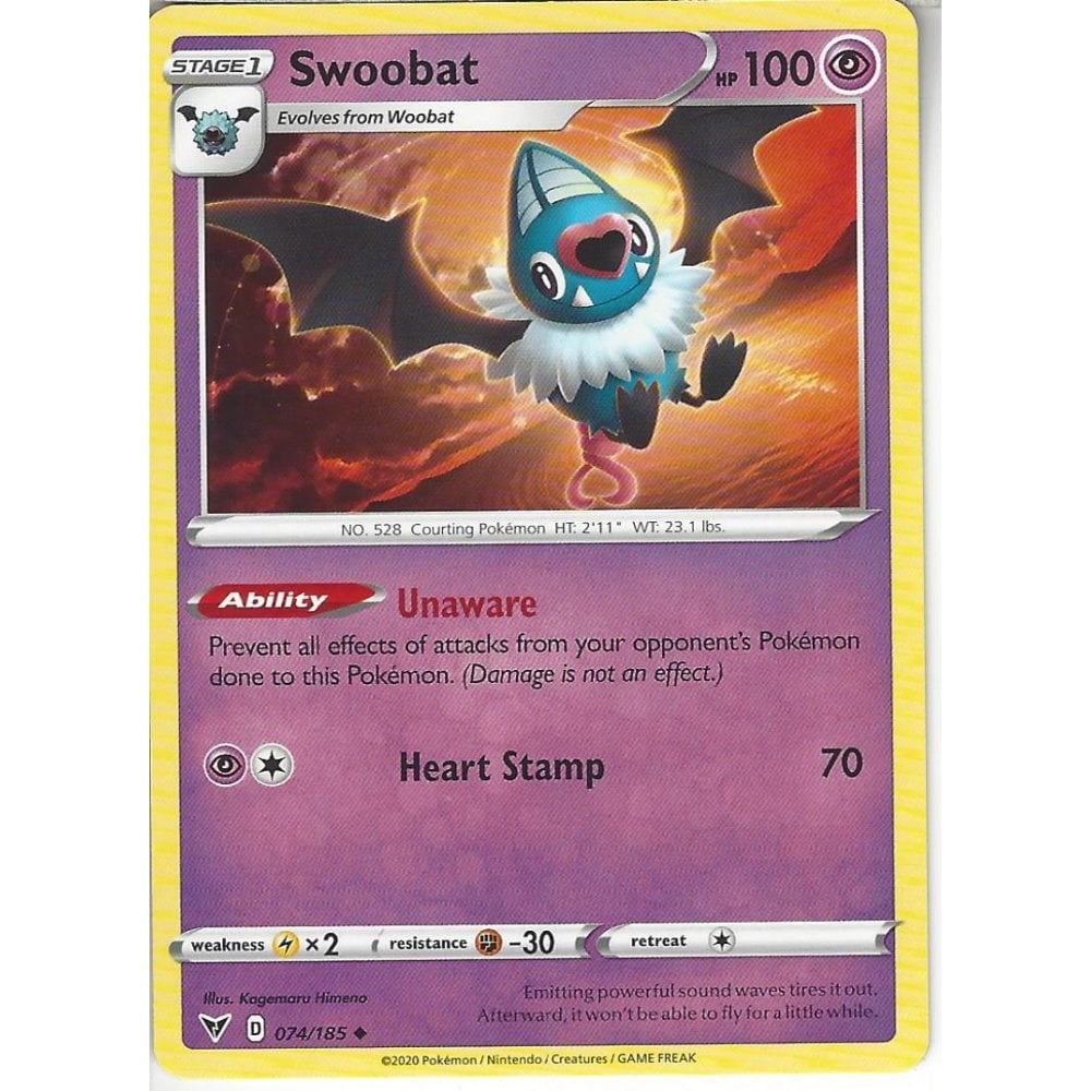 Pokemon Trading Card Game 074185 Swoobat Uncommon Card Swsh 04 Vivid Voltage Trading Card 