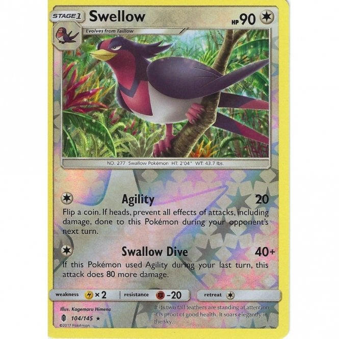 Pokemon Trading Card Game 104145 Swellow Reverse Holo Sm 02 Guardians Rising Trading Card 