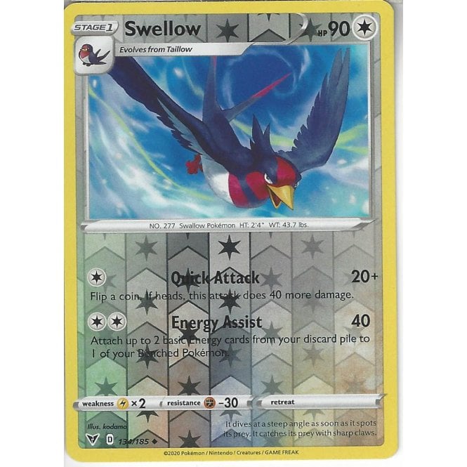 Pokemon Trading Card Game 134185 Swellow Reverse Holo Swsh 04 Vivid Voltage Trading Card 